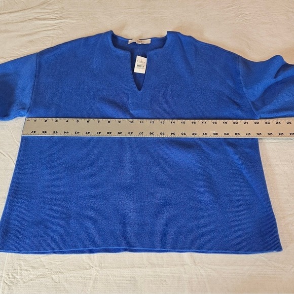Loft Bright Isle Blue Button Cuff V-Neck Knit‎ Sweater Classic Pullovere - Picture 9 of 10